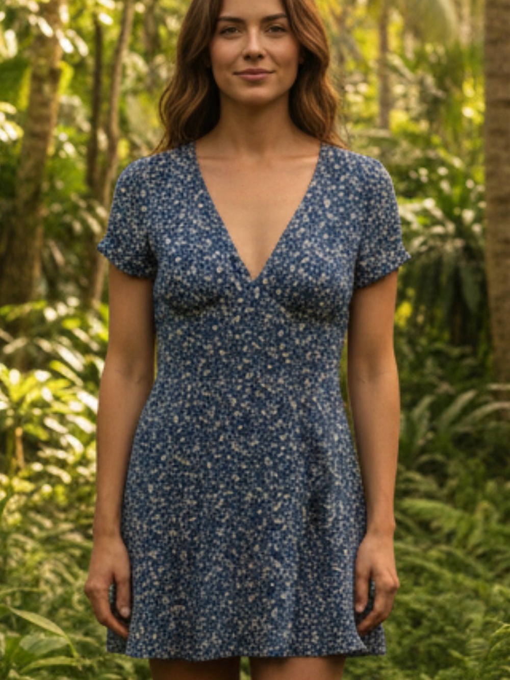 Princess Polly Blue Floral V-Neck Mini Dress